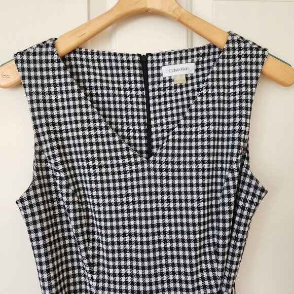 Calvin Klein Black & White Gingham Checkered Sleeveless Jumpsuit Fall Work - Picture 4 of 14